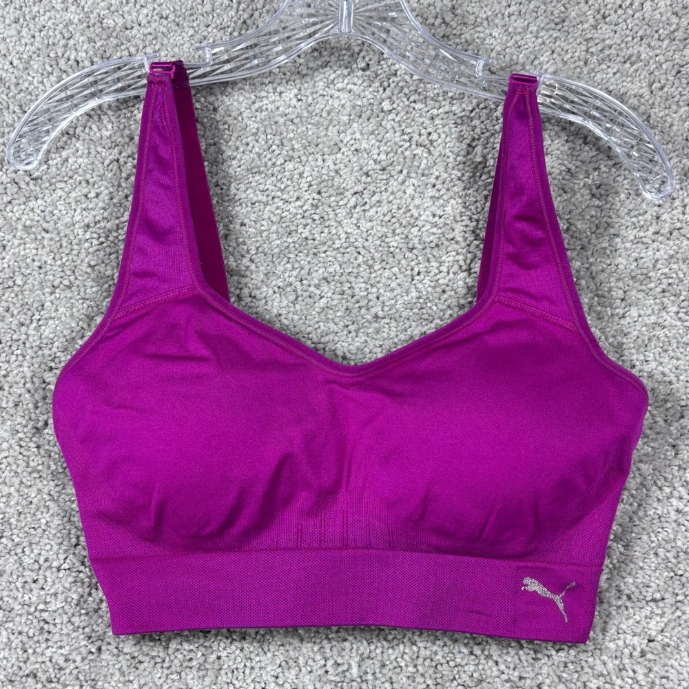 Puma Women Magenta Purple Seamless Padded Sports Bra Medium Impact Size L